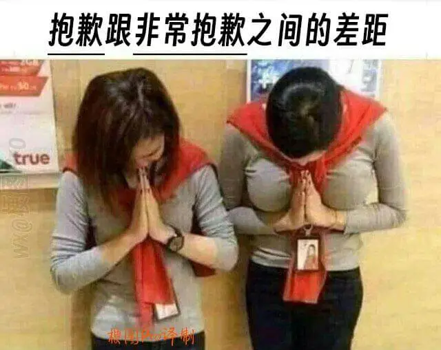 抱歉跟非常抱歉之间的差距：true