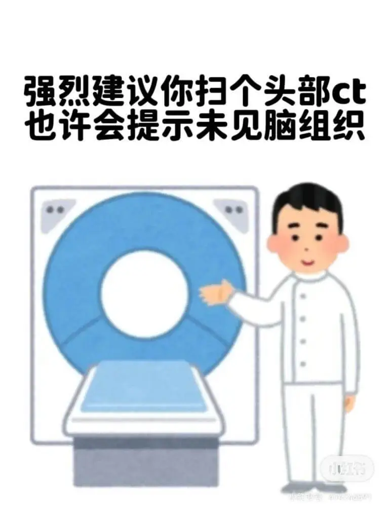 强烈建议你扫个头部CT,也许会提示未见脑组织。小红