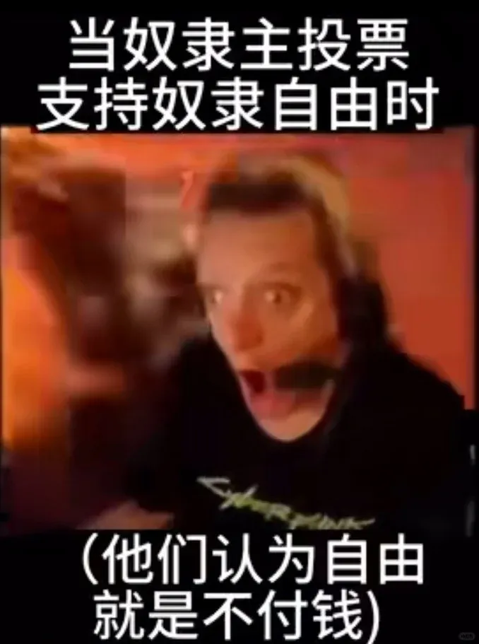 当奴隶主投票支持奴隶自由时，他们认为自由就是不付钱