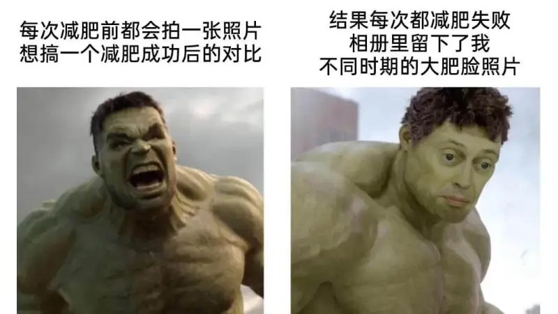 结果每次都减肥失败。每次减肥前都会拍一张照片，相册里留下了我