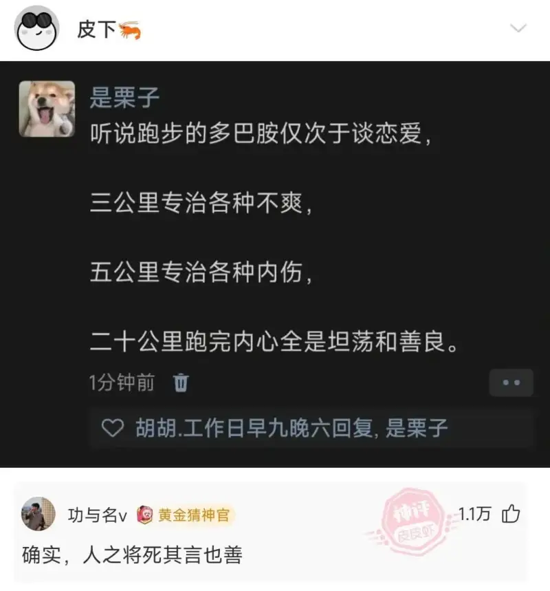 是栗子听说跑步的多巴胺仅次于谈恋爱，三公里专治各种不爽，五公