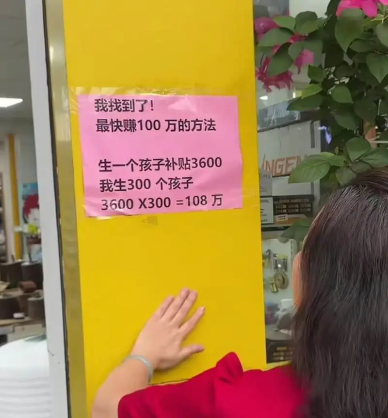 我找到了！最快赚100万的方法：生一个孩子补贴3600。我生