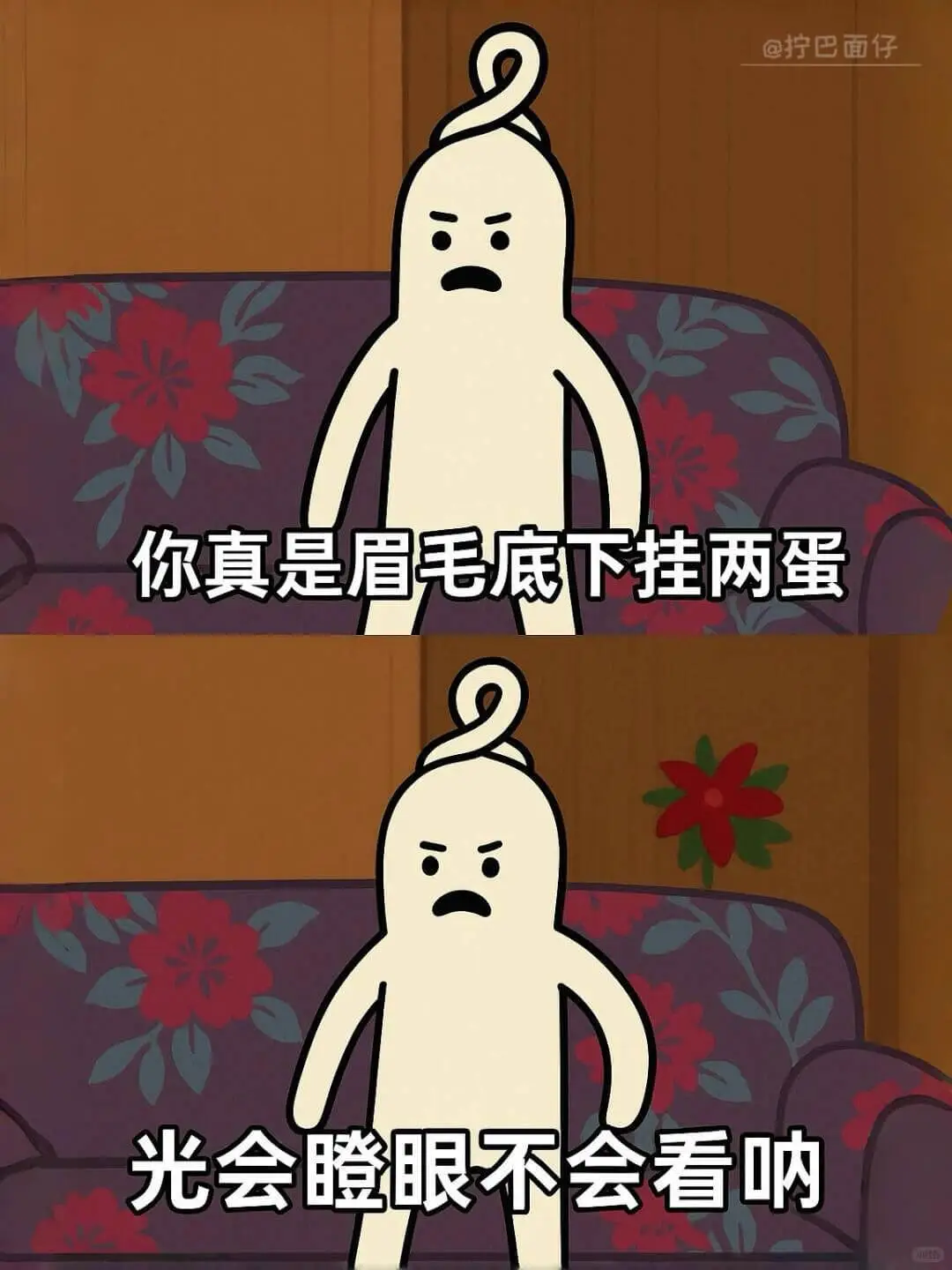 @拧巴面仔你真是眉毛底下挂两蛋,光会瞪眼不会看呐。