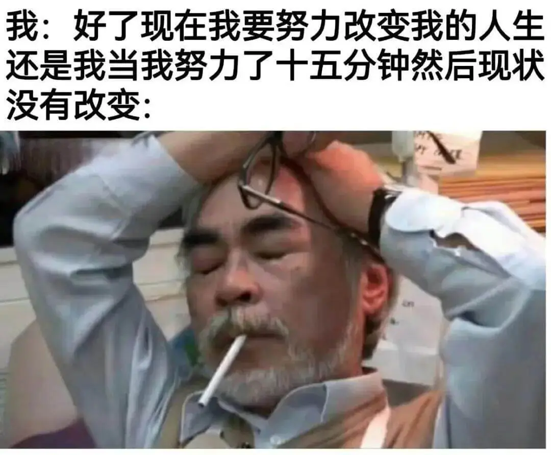 我：好了，现在我要努力改变我的人生。还是我，当我努力了十五分