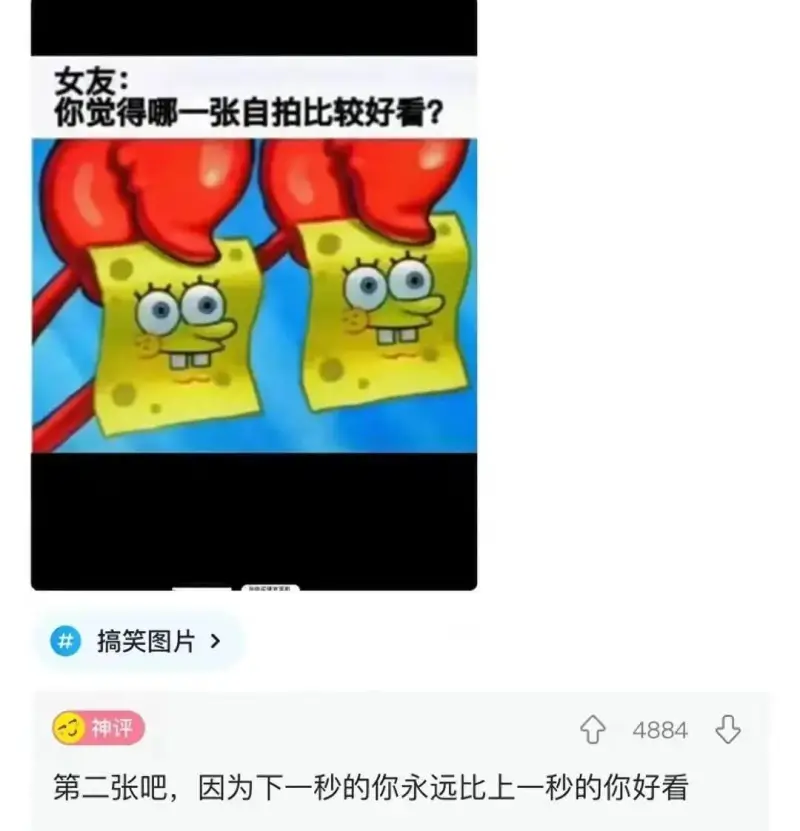 女友：你觉得哪一张自拍比较好看？搞笑图片神评4884第二张吧