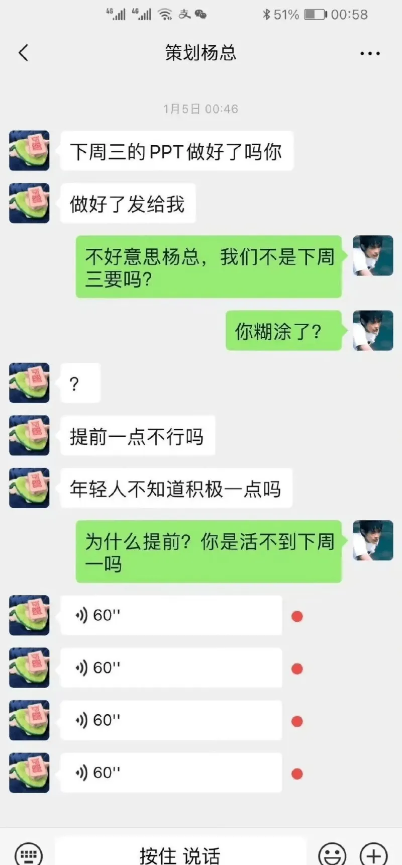 4G4G支51%00:58策划：杨总---下周三的PPT做好