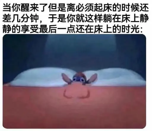 当你醒来了但是离必须起床的时候还差几分钟，于是你就这样躺在床