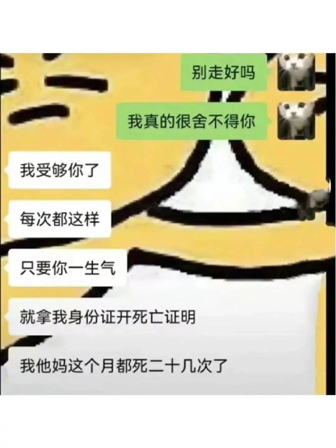 别走好吗我真的很舍不得你我受够你了每次都这样只要你一生气就拿