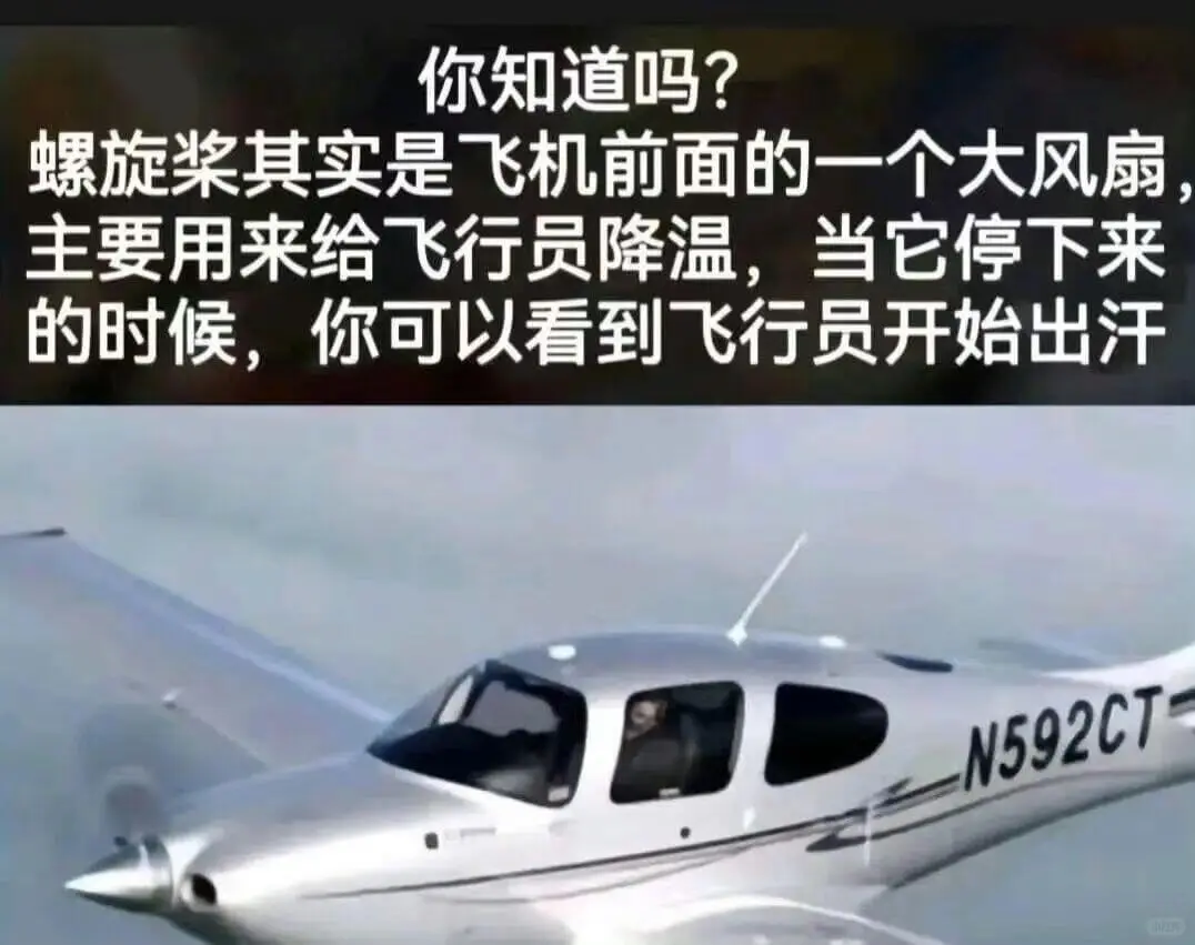 你知道吗?螺旋桨其实是飞机前面的一个大风扇主要用来给飞行员降