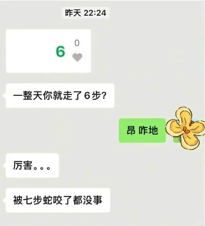 昨天22:246一整天你就走了6步？昂咋地厉害。。。被七步蛇