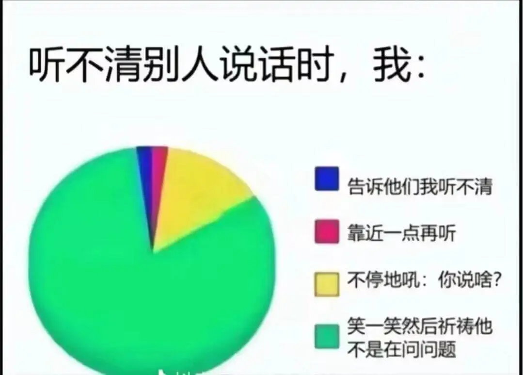 听不清别人说话时，我：告诉他们我听不清靠近一点再听不停地吼：