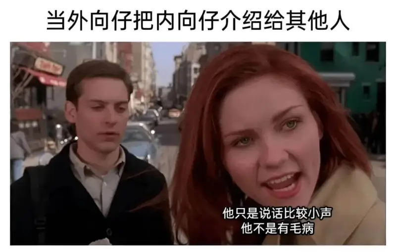 当外向仔把内向仔介绍给其他人，他只是说话比较小声，他不是有毛