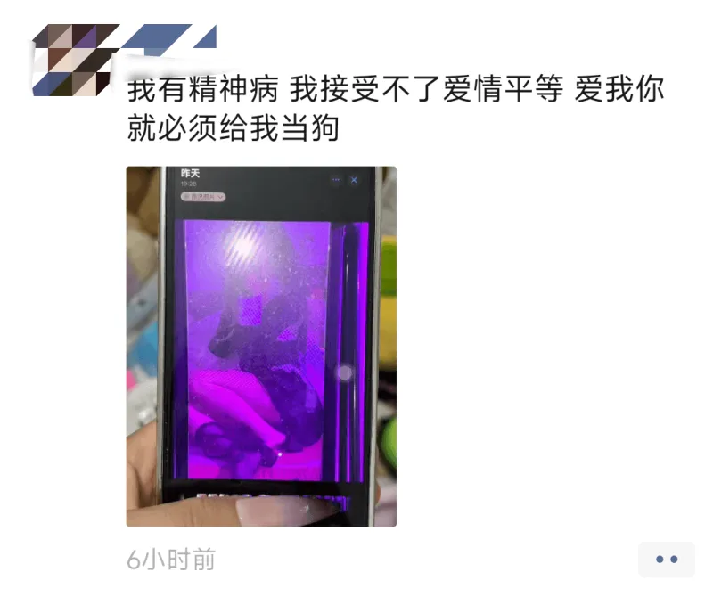 我有精神病，我接受不了爱情平等。爱我，你就必须给我当狗。昨天