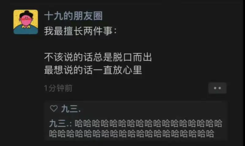 十九的朋友圈我最擅长两件事:不该说的话总是脱口而出最想说的话
