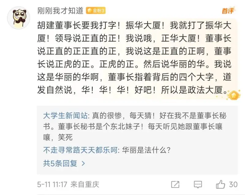 胡建董事长要我打字!振华大厦!我就打了振华大厦!领导说正直的