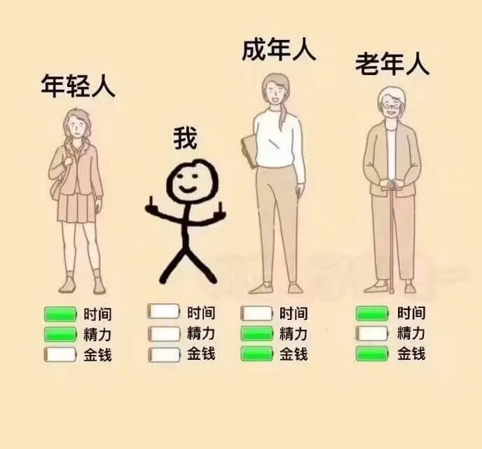 成年人老年人年轻人时间时间时间时间精力精力精力精力金钱金钱金