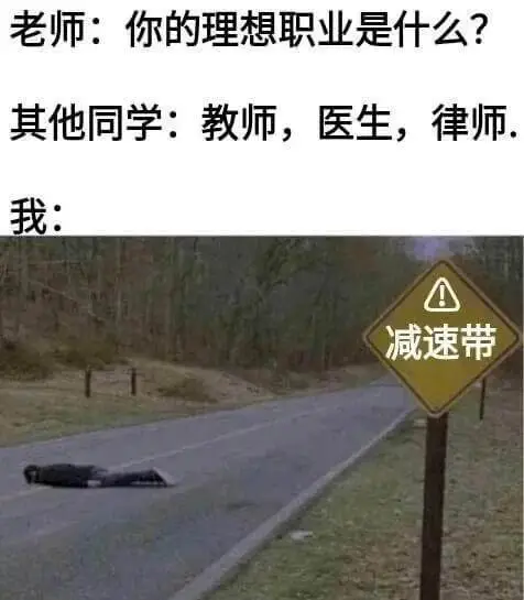 老师：你的理想职业是什么？其他同学：教师，医生，律师我：减速