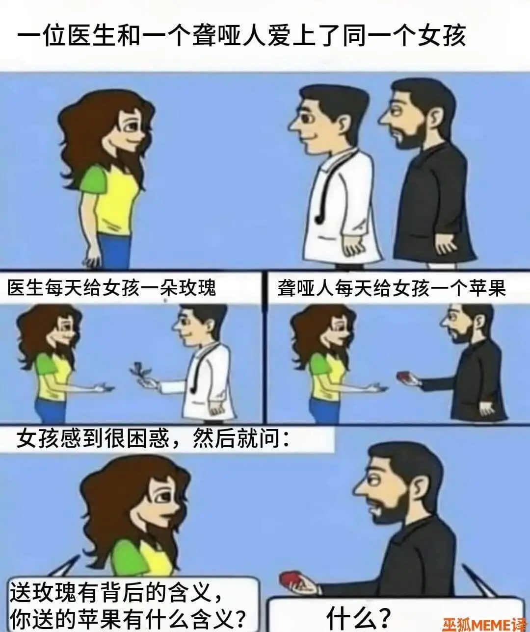 一位医生和一个聋哑人爱上了同一个女孩。医生每天给女孩一朵玫瑰