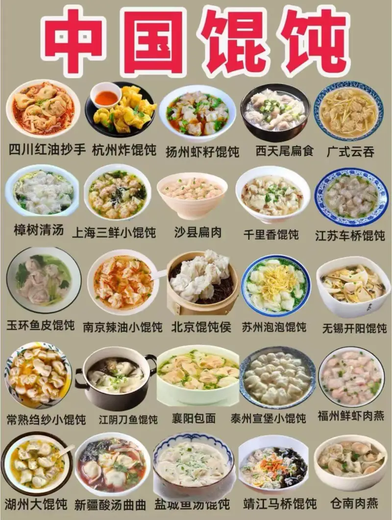 中国馄饨四川红油抄手杭州炸馄饨扬州虾籽馄饨西天尾扁食广式云吞