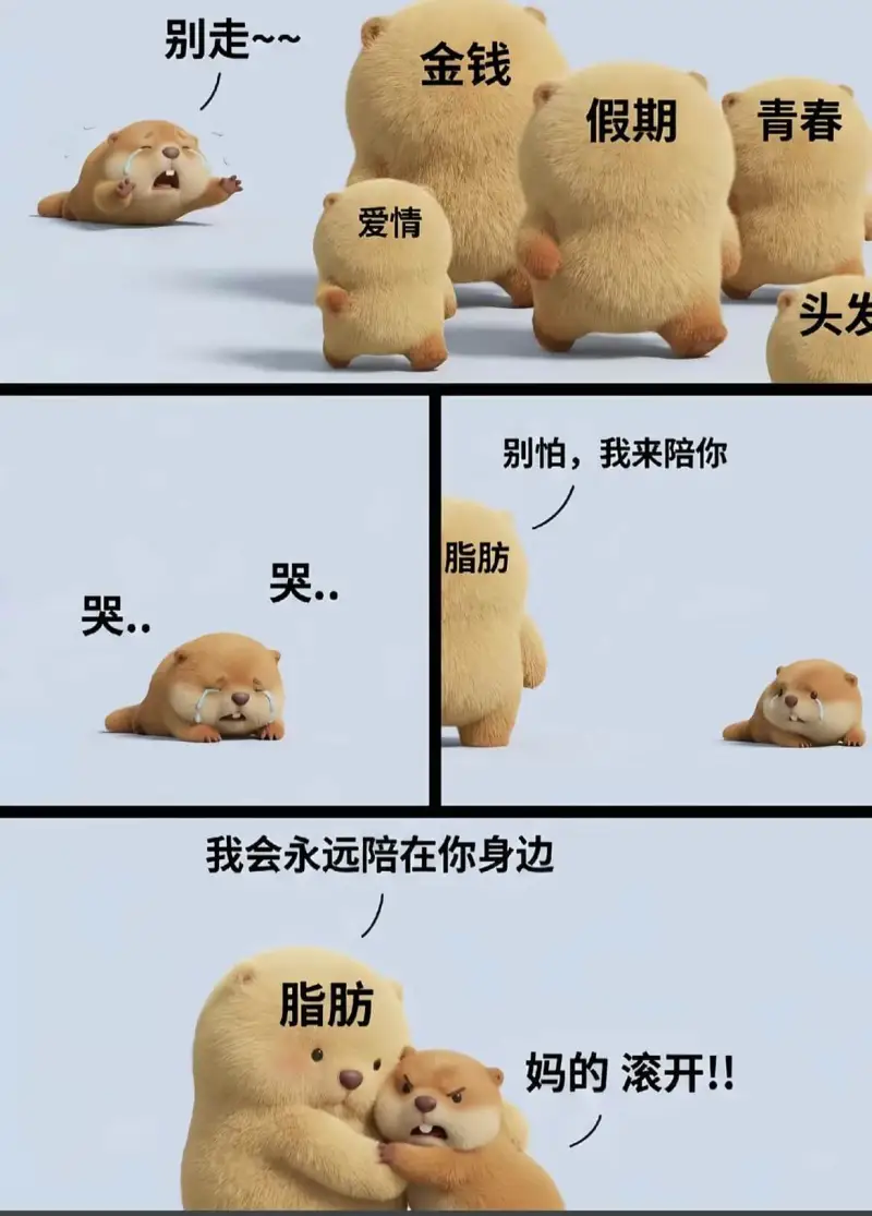 别走～～金钱假期青春爱情头发别怕，我来陪你脂肪哭..哭..我