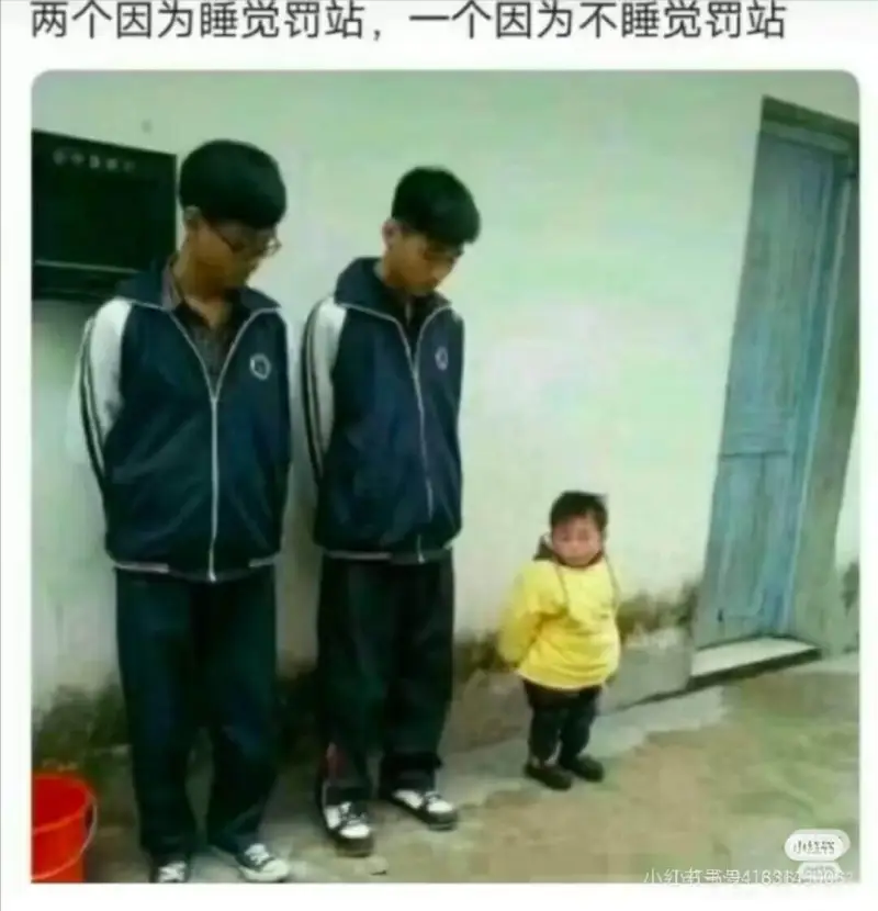 两个因为睡觉罚站，一个因为不睡觉罚站小红小红书号418364